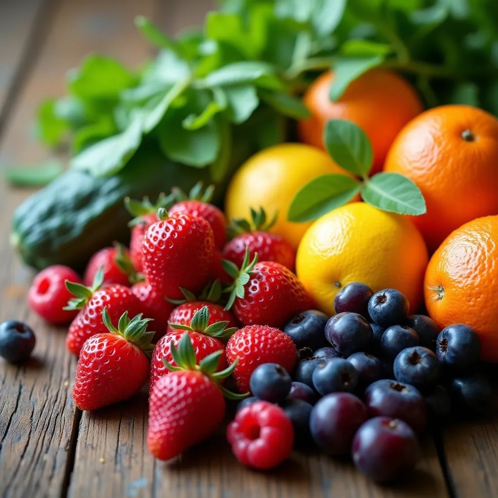 Ingrediente proaspete și vibrante pe o masă din lemn